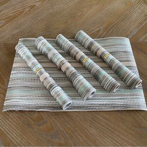 Placemat, set of 5 blue tan striped pattern plastic woven pattern durable